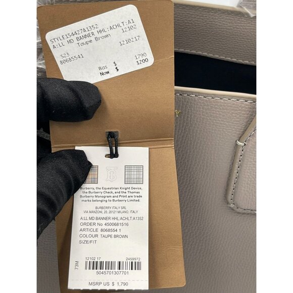 Burberry Medium Banner House Check Derby Leather Tote Shoulder Bag Taupe… - Picture 11 of 16